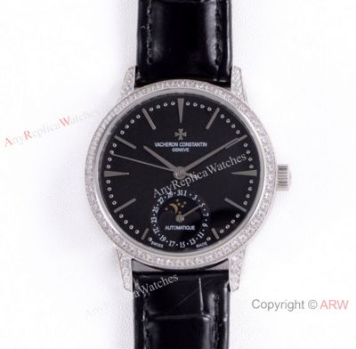 (VC) Swiss Replica Vacheron Constantin Moon phase 2824-2 Watch SS Black Dial